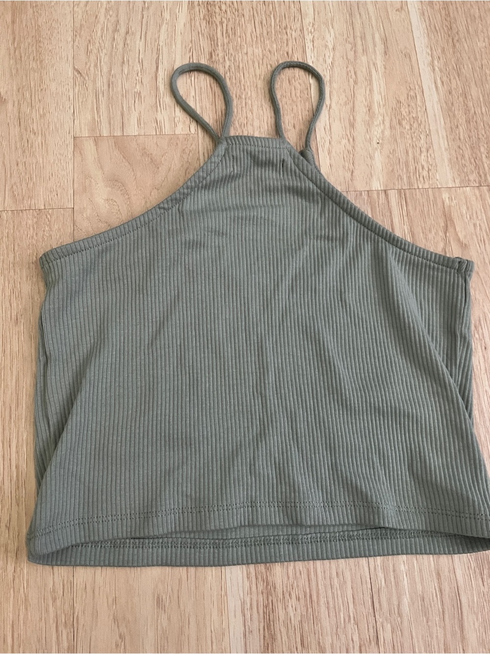 J. Crew Olive Ribbed High-Neck Cropped Tank